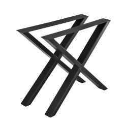 Lot de 2 pieds de table &agrave; manger de meuble m&eacute;tal formeX 79 cm noir 03_0003657