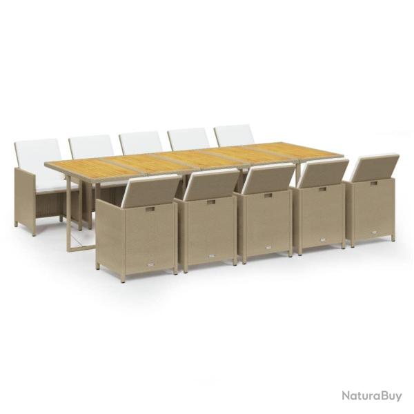 Ensemble � d�ner salon de jardin meuble d'ext�rieur coussins 11 pi�ces r�sine tress�e beige 02_0014