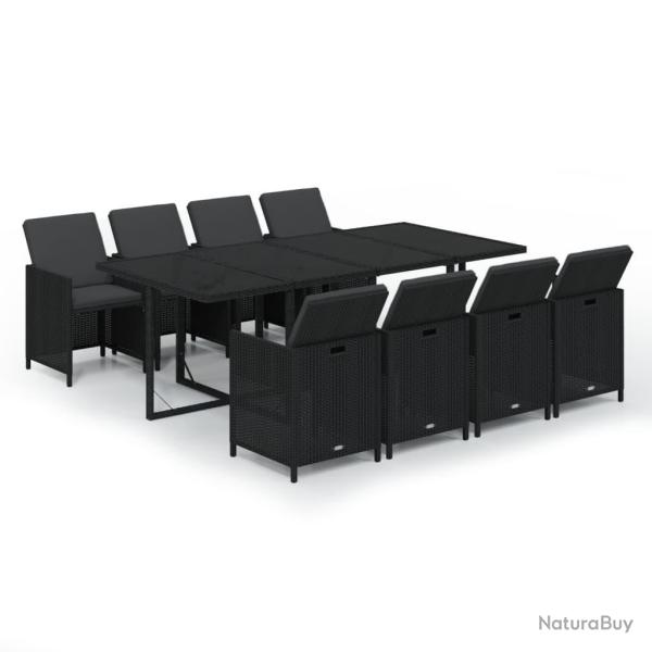 Ensemble � d�ner salon de jardin meuble d'ext�rieur et coussins 9 pi�ces r�sine tress�e noir 02_001