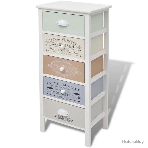 Armoire de rangement style fran�ais rustique 38 x 28 x 86,5 cm avec 5 tiroirs d�coratifs en bois bl