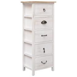 Armoire lat&eacute;rale avec 5 tiroirs pratique d&eacute;co 35 x 25 x 87 cm en bois de Paulownia blanc 02_0046458