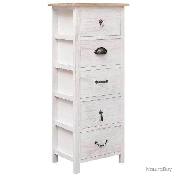 Armoire lat�rale avec 5 tiroirs pratique d�co 35 x 25 x 87 cm en bois de Paulownia blanc 02_0046458