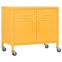 Armoire de rangement mobile avec &eacute;tag&egrave;re r&eacute;glable 60 x 35 x 56 cm en acier jaune moutarde 02_0046896