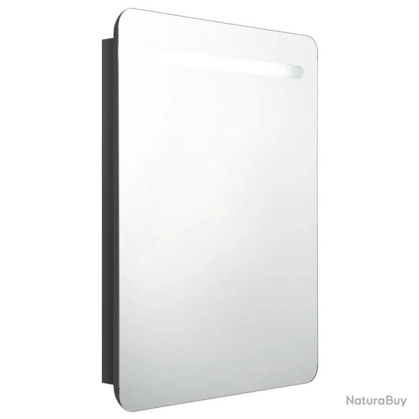 Armoire de salle de bain � miroir LED 60 x 11 x 80 cm avec �tag�res contemporaines en MDF noir bril
