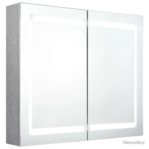 Armoire de salle de bain murale � miroir LED 80 x 12 x 68 cm espace de rangement contemporain en MD