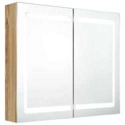 Armoire murale &agrave; miroir LED contemporaine 80 x 12 x 68 cm &eacute;clairage doux rangement pratique en MDF