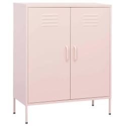 Armoire de rangement design pratique 80 x 35 x 101,5 cm avec &eacute;tag&egrave;res r&eacute;glables en acier rose 02_00