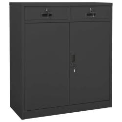 Armoire de bureau avec 2 &eacute;tag&egrave;res r&eacute;glables rangement dossiers 90 x 40 x 102 cm en acier anthracite