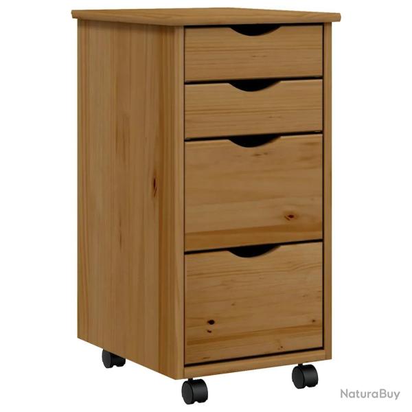 Armoire roulante avec tiroirs pratique espace de stockage 34 x 39 x 65,5 cm en bois de pin marron m