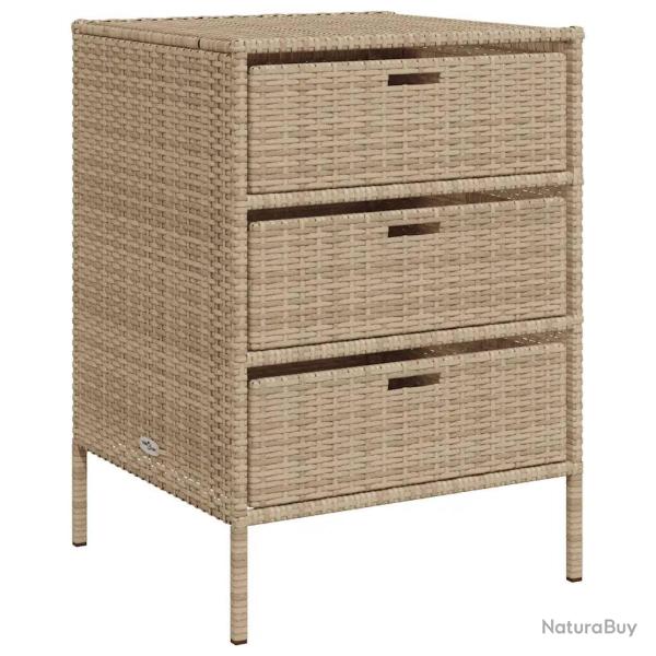 Armoire de rangement de jardin design moderne 55 x 59 x 80 cm avec 3 tiroirs en r�sine tress�e beig