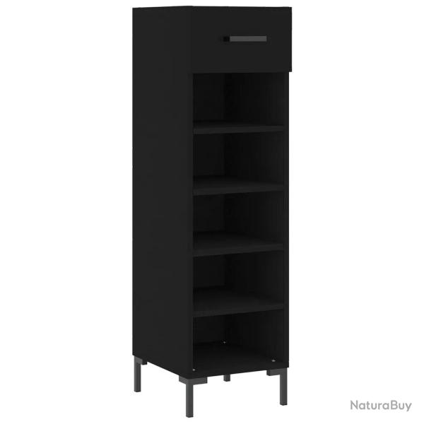 Armoire � chaussures noire 30 x 35 x 105 cm avec tiroir et pieds en fer style industriel en bois d'