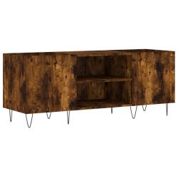 Armoire &agrave; disques en bois d'ing&eacute;nierie ch&ecirc;ne fum&eacute; 121 x 38 x 48 cm avec espace de rangement et styl