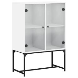 Armoire lat&eacute;rale portes vitr&eacute;es design intemporel rangement 69 x 37 x 100 cm en bois blanc 02_00493