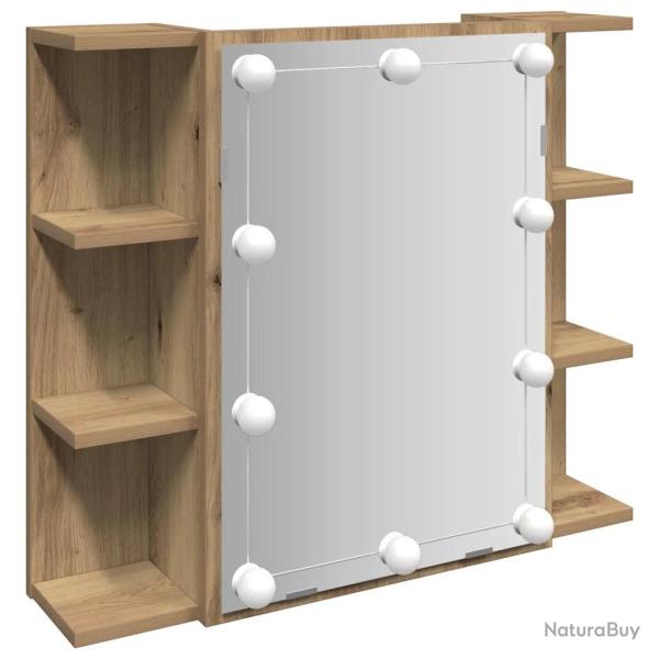 Armoire � miroir tendance LED 70 x 16,5 x 60 cm grand rangement salle de bain en bois d'ing�nierie