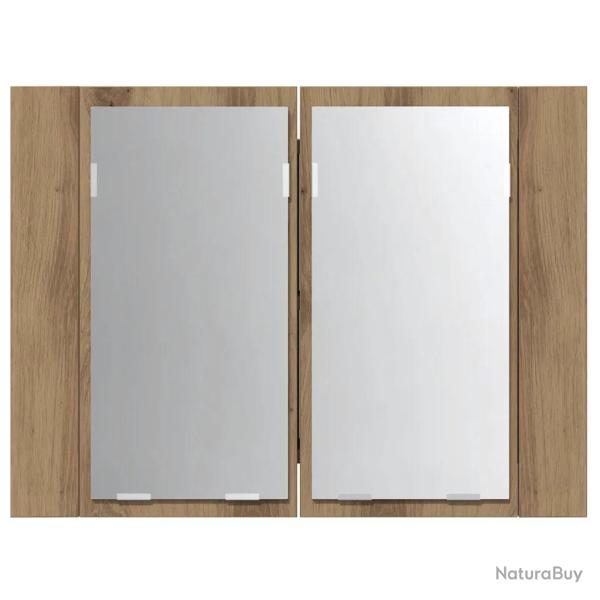 Armoire � miroir LED gain de place 60 x 12 x 45 cm design moderne salle de bain en bois ch�ne artis