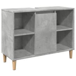 Armoire salle de bain compacte rangement 80 x 33 x 60 cm finition mate en bois d'ing&eacute;nierie gris b&eacute;