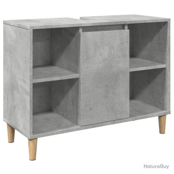 Armoire salle de bain compacte rangement 80 x 33 x 60 cm finition mate en bois d'ing�nierie gris b�