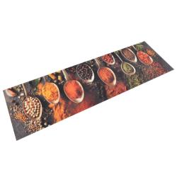Tapis de cuisine lavable impression cuill&egrave;re &eacute;pices 150 x 45 cm antid&eacute;rapant doux en velours beige