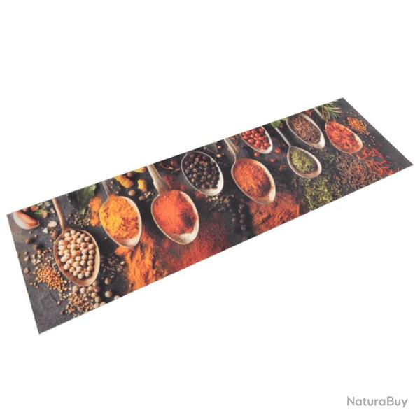 Tapis de cuisine lavable impression cuill�re �pices 150 x 45 cm antid�rapant doux en velours beige