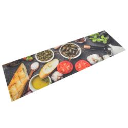 Tapis de cuisine lavable impression vin d&icirc;ner 150 x 45 cm antid&eacute;rapant confortable moderne en velou