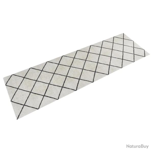 Tapis de cuisine lavable design �l�gant motif carr� 180 x 60 cm flexible en velours bleu 02_0046060