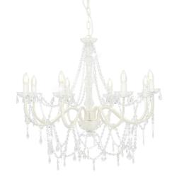 Lustre suspendu 80 x 75 cm avec perles cristal ambiance contemporaine &eacute;l&eacute;gant en m&eacute;tal blanc 02_004