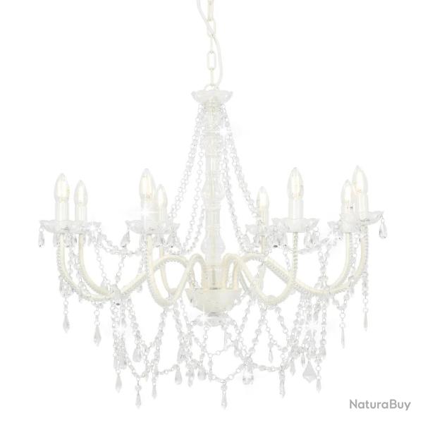 Lustre suspendu 80 x 75 cm avec perles cristal ambiance contemporaine �l�gant en m�tal blanc 02_004