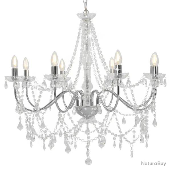 Lustre avec perles de cristal �l�gant antique 80 x 75 cm ambiance cosy en m�tal argent� 02_0046412