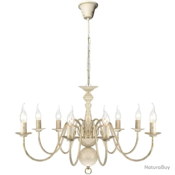 Lustre en m�tal blanc antique usage r�sidentiel design classique 80 x 45 cm en m�tal blanc antique