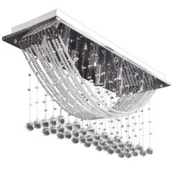Plafonnier design moderne avec perles de cristal 70 x 25 x 29 cm en m&eacute;tal blanc 02_0046253