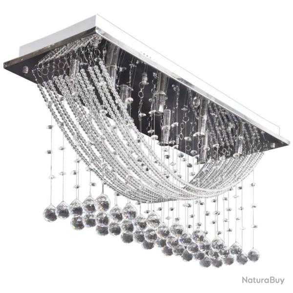 Plafonnier design moderne avec perles de cristal 70 x 25 x 29 cm en m�tal blanc 02_0046253