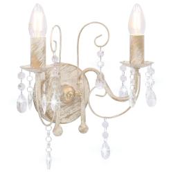 Applique murale &agrave; perles &eacute;l&eacute;gante design int&eacute;rieur 29,5 x 29 cm ambiance cosy en m&eacute;tal blanc antiqu