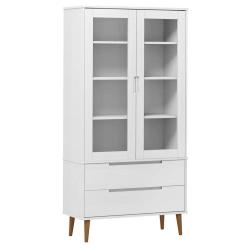 Armoire &agrave; vitrine scandinave grand espace de rangement 90 x 35 x 175 cm en bois de pin blanc 02_004