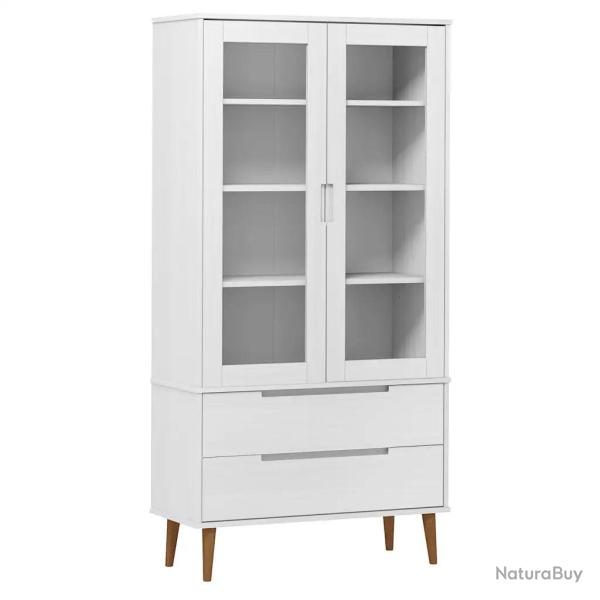 Armoire � vitrine scandinave grand espace de rangement 90 x 35 x 175 cm en bois de pin blanc 02_004