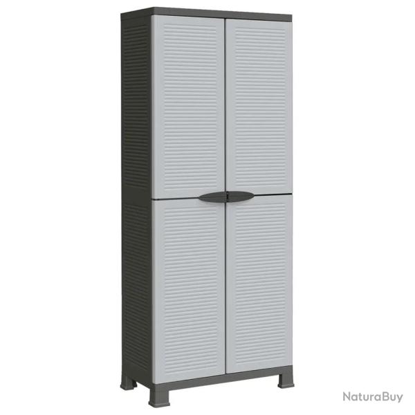 Armoire de rangement compacte 68 x 39 x 171 cm avec 2 portes et 6 �tag�res design en plastique gris