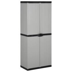 Armoire de rangement de jardin 3 &eacute;tag&egrave;res utilisable en ext&eacute;rieur 68 x 40 x 168 cm en PVC gris 02_0