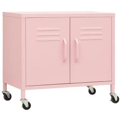 Armoire de rangement avec &eacute;tag&egrave;re r&eacute;glable mobilit&eacute; facile 60 x 35 x 56 cm en acier rose 02_0046898