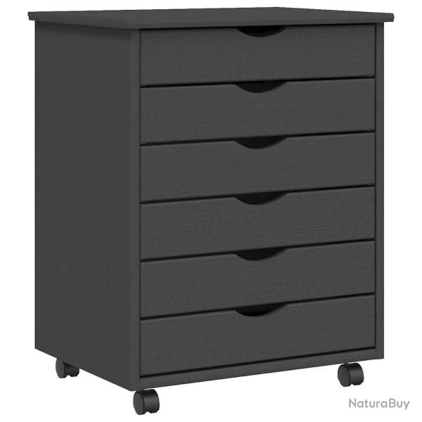 Armoire roulante � tiroirs grand espace de rangement 53 x 39 x 65,5 cm en bois de pin gris 02_00471