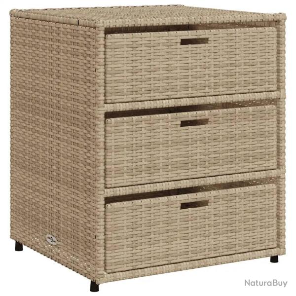 Armoire de rangement de jardin meuble ext�rieur avec 3 tiroirs 55 x 59 x 69 cm en r�sine tress�e be