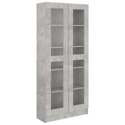 Armoire &agrave; vitrine contemporaine range-livres 82,5 x 30,5 x 185,5 cm en bois d'ing&eacute;nierie gris b&eacute;ton