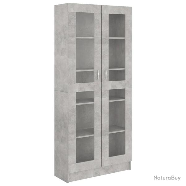 Armoire � vitrine contemporaine range-livres 82,5 x 30,5 x 185,5 cm en bois d'ing�nierie gris b�ton