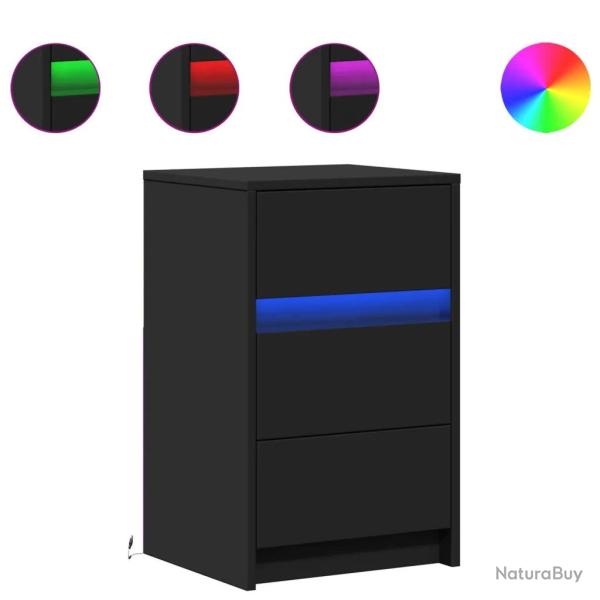 Armoire de chevet avec lumi�res LED r�glables 38 x 34 x 61 cm design moderne chambre en bois d'ing�