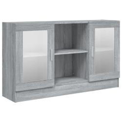 Armoire &agrave; vitrine rangement 120 x 30 x 70 cm design &eacute;pur&eacute; salle &agrave; manger en bois d'ing&eacute;nierie gris