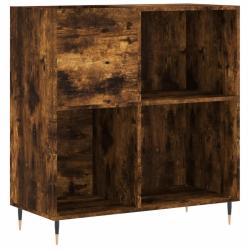 Armoire &agrave; disques classique pratique 84,5 x 38 x 89 cm robuste style industriel en bois ch&ecirc;ne fum&eacute;