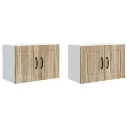 Lot de 2 armoires murales de cuisine modernes avec 4 &eacute;tag&egrave;res 60 x 31 x 40 cm en bois d'ing&eacute;nierie