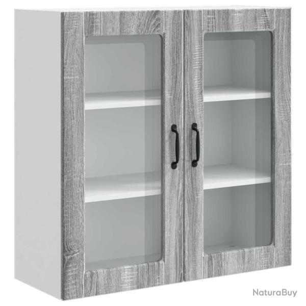 Armoire de cuisine moderne murale avec 3 �tag�res 80 x 31 x 80 cm en bois d'ing�nierie gris sonoma