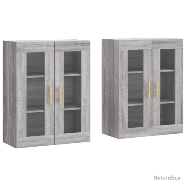 Lot de 2 armoires murales rangement mural 69,5 x 34 x 90 cm en bois d'ing�nierie sonoma gris 02_005