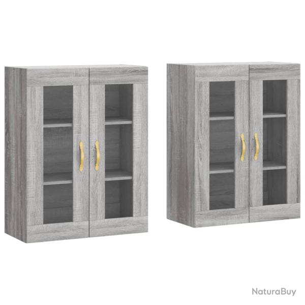 Lot de 2 armoires murales rangement polyvalent 69,5 x 34 x 90 cm en bois d'ing�nierie sonoma gris 0
