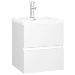 Armoire d'&eacute;vier avec lavabo int&eacute;gr&eacute; rangement pratiques 41 x 38,5 x 45 cm en bois d'ing&eacute;nierie blan