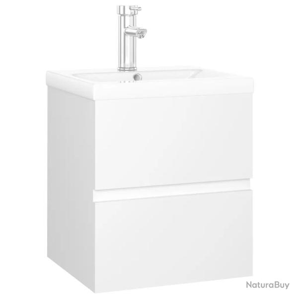 Armoire d'�vier avec lavabo int�gr� rangement pratiques 41 x 38,5 x 45 cm en bois d'ing�nierie blan